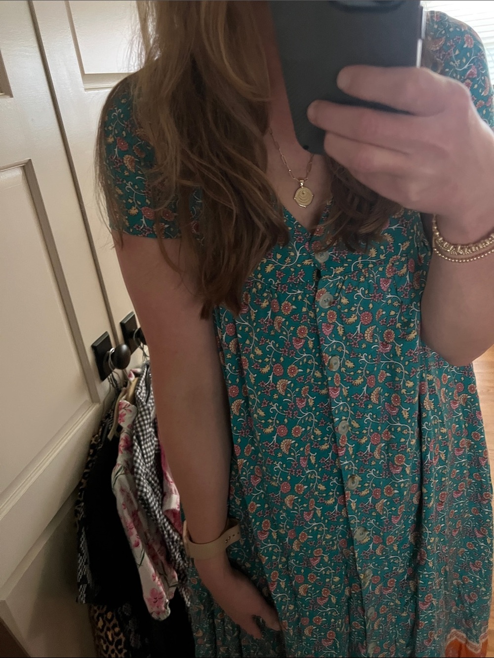 Natural Life Avery Midi Dress Floral Boho V-neck Pockets Turquoise Orange XS - Picture 2 of 15